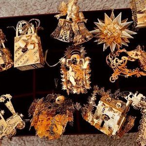 Limited Edition Danbury Mint Gold Christmas Ornament Collection.  2"-4" each
